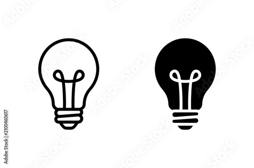 Light Bulb Icons, Simple Vector Graphics, Idea Symbol, Innovation Concept, Black and White Design Elements