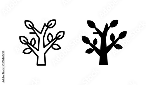 Minimalist Tree Icons, Simple Branch Vector Art, Outline and Silhouette Plant Graphics for Nature and Growth Concepts