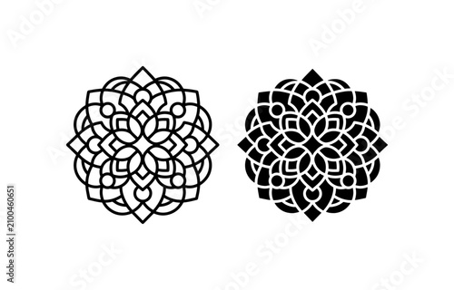 Geometric Mandala Ornaments, Intricate Floral Patterns, Decorative Vector Elements, Black and White Design