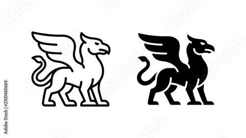Mythical Griffin Icon Set, Majestic Winged Creature Vector Graphics, Heraldic Symbol Illustration, Fantasy Beast Silhouette