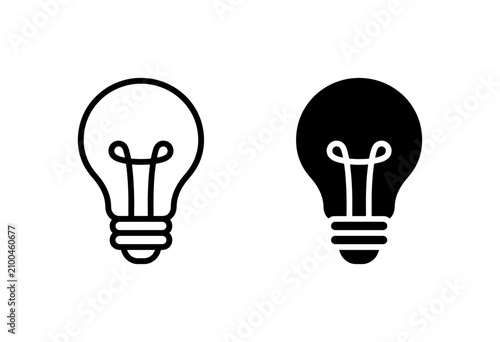 Light Bulb Icons, Simple Vector Graphics for Ideas and Innovation, Black and White Concepts
