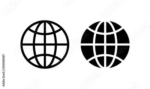 Two Globe Icons, Black and White, Vector Graphics for Global Concepts, Internet and Technology