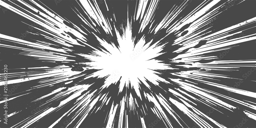 Obraz premium Explosive radial burst effect with motion lines against a dark distressed background symbolizing impact and energy
