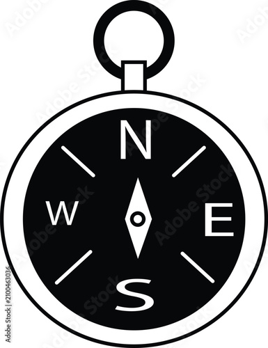 Vector icon of a compass, representing navigation, exploration, and adventure.