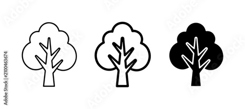 Simple Tree Icons, Outline and Silhouette, Nature Graphics, Vector Set
