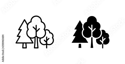 Forest Icon Set, Nature Landscape Symbols, Tree Outline and Silhouette Graphics, Woodland Elements for Design