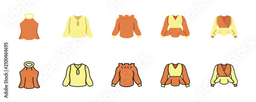 Blouse Halter Keyhole Off Shoulder Plumper Icon Set Color and Outline