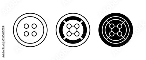 Set of Three Circular Button Icons, Sewing Fasteners, Clothing Accessories, Simple Line Art and Silhouette Designs