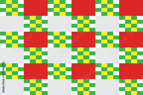 Abstract Red and Green Checkered Vector Pattern with Seamless Yellow Mosaic Plaid Blocks
