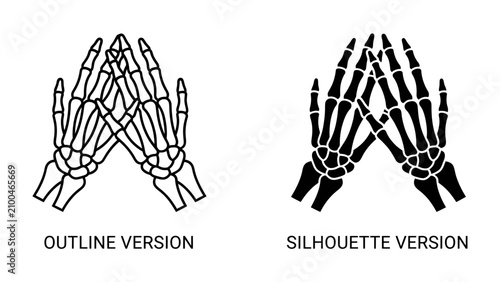 Canvastavla Skeleton hands in prayer pose, two versions: outline and silhouette