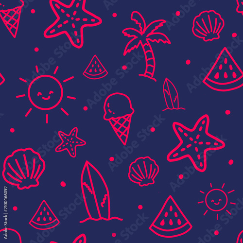 Cute Neon Summer Beach Seamless Pattern