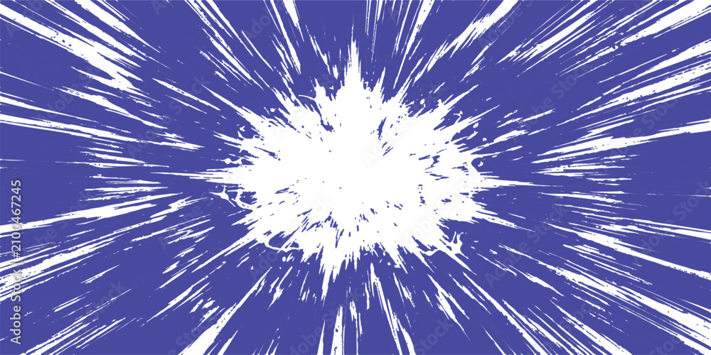 Obraz premium Abstract white explosion against a deep blue background with radiating lines and textured brush strokes