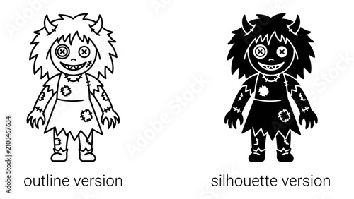 Canvastavla Creepy Doll Icons: A pair of stylized icons featuring a monstrous doll, presented in both outline and silhouette versions