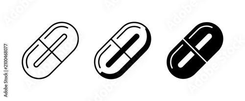 Foto Pill Icons Set, Medical Capsule Symbols, Healthcare Medicine Graphics, Pharmaceu