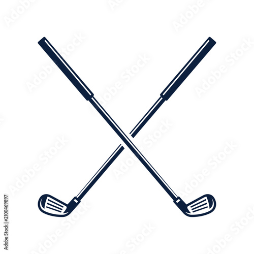 Two golf clubs crossed over each other on white background vector.