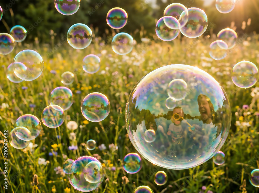 Obraz premium soap bubbles on a green background
