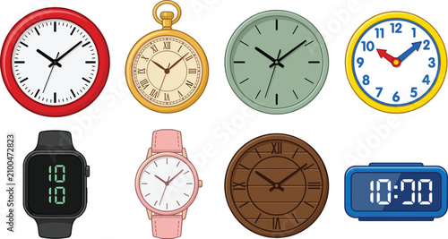 Tableau sur toile Clock and Watch Collection Featuring Wall Clocks Pocket Watch Wristwatch Smartwa