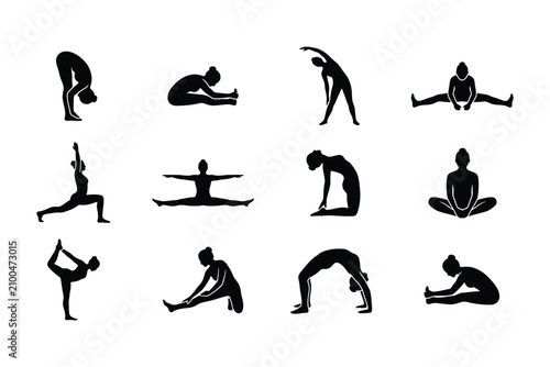 Yoga Poses Silhouette Icons.