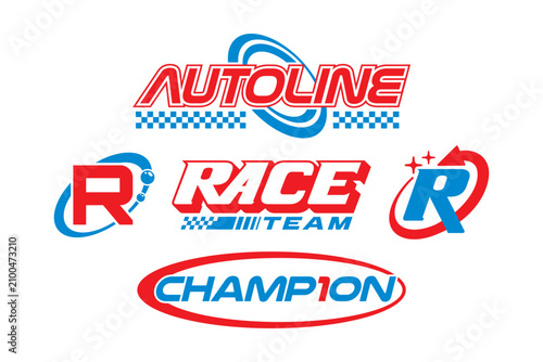 Auto racing logo, racing badge with streetwear y2k style. y2k logo collection for branding mockups, digital design concepts, streetwear prints. Industry and brands logotypes. Vector graphic set