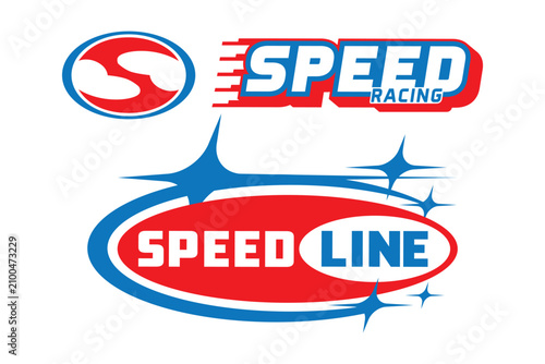 Auto racing logo, racing badge with streetwear y2k style. y2k logo collection for branding mockups, digital design concepts, streetwear prints. Industry and brands logotypes. Vector graphic set