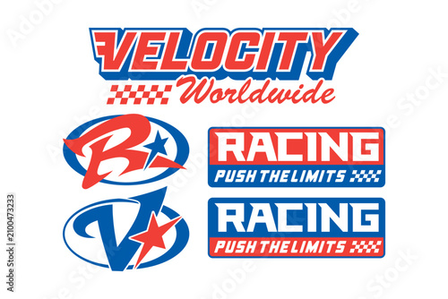 Auto racing logo, racing badge with streetwear y2k style. y2k logo collection for branding mockups, digital design concepts, streetwear prints. Industry and brands logotypes. Vector graphic set