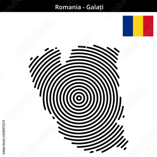 Cuadro en lienzo Map illustration of Galati in Romania with circular patterns