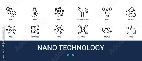 Tableau sur toile Set of 12 outline web Nano Technology icons such as nano, nacale, nano satellite