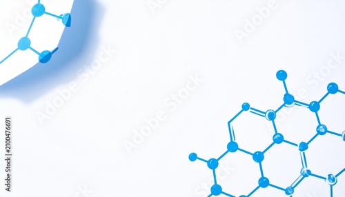 Blue molecular structure on white background. Scientific chemical bond pattern design.