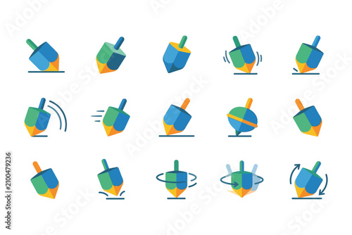 Spinning Dreidel Icons Set.