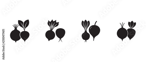 Beetroot vegetable icons in black silhouette on white background for food and nutrition concepts  healthy eating and cooking illustrations