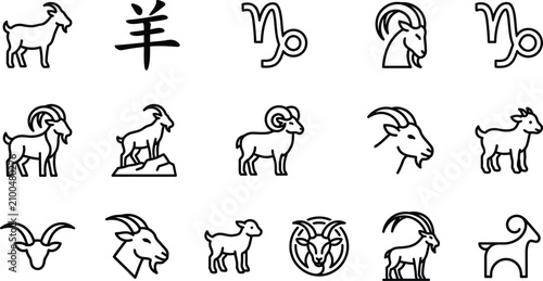 Zodiac Capricorn Goat Symbols Signs.