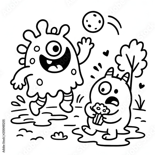 Cheerful Monster Juggling Donuts