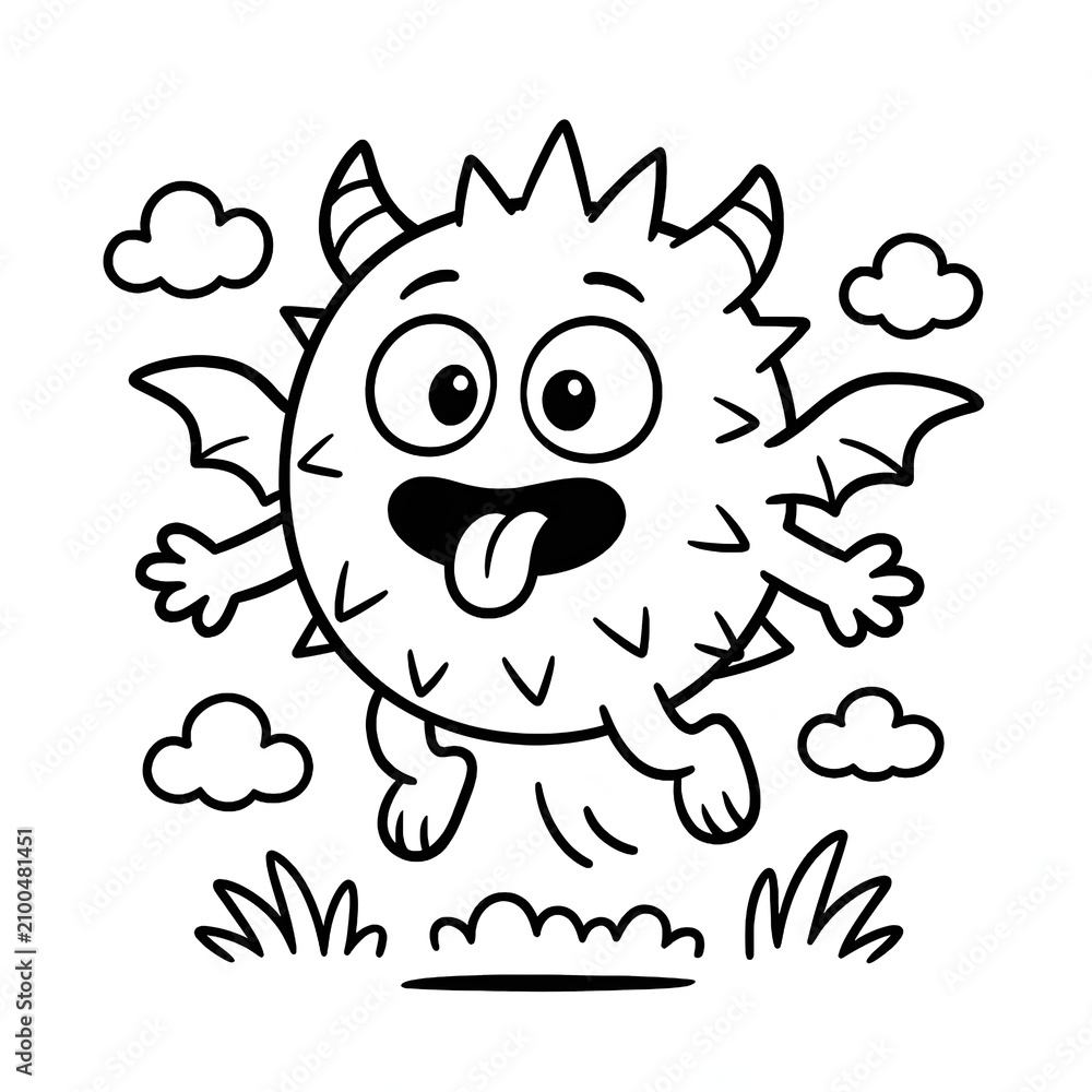Obraz premium Flying Monster with Bat Wings Coloring Page