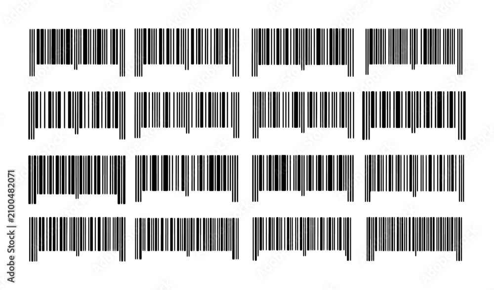 Fototapeta premium Barcode Collection, Retail Product Identification Symbols, Generic Scanning Codes, Black and White Graphic Elements