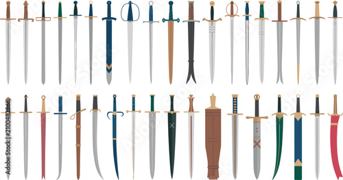 Tableau sur toile Medieval swords and ancient daggers vector icons set featuring knight blades sca