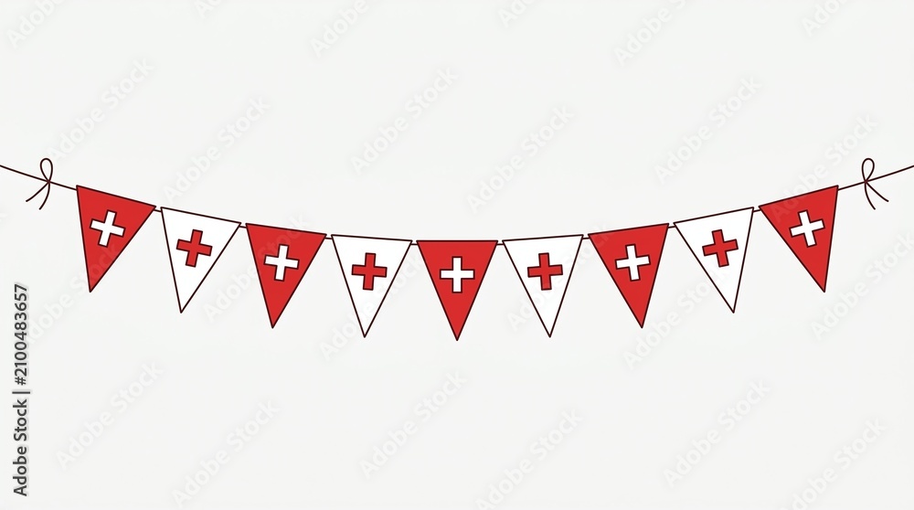 Obraz premium Red Swiss Flag Bunting Decoration on White Background.