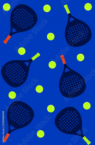 Padel rackets and balls sport equipment seamless pattern