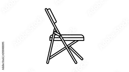 An illustration of a folding chair is shown standing alone indoors.