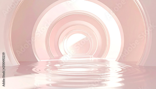 Vector cosmetic cream jar with 3D water wave swirl and abstract red wine spiral light patterns