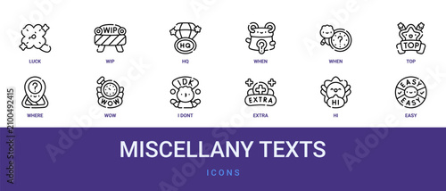 Bild auf Leinwand Set of 12 outline web Miscellany Texts icons such as easy, hi, extra, i dont kno