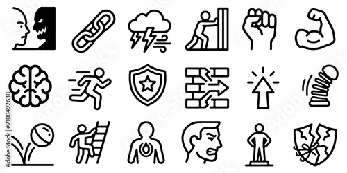 Foto Strength and Resilience Line Icons Set
