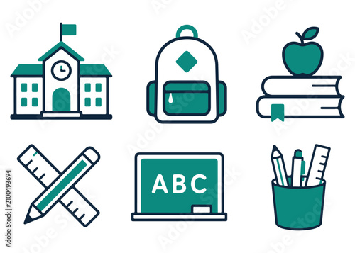 School color set. Set of colored icons on a white background