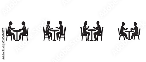 people sitting at tables in various conversation positions in a simple flat style  isolated on white background
