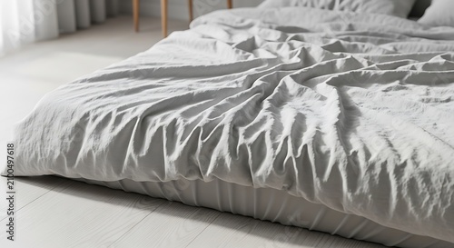 Close up view of a folded white linen fabric texture.