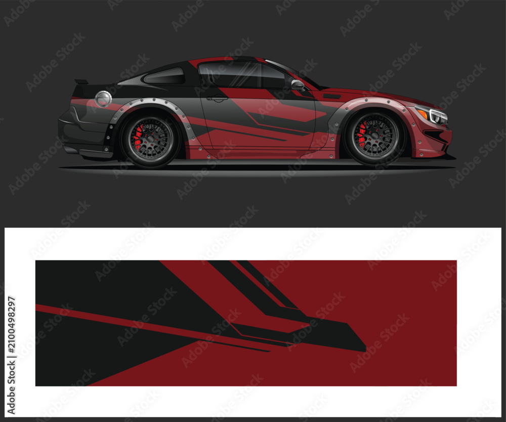 Fototapeta premium Sleek Sports Car Wrap Design with Bold Accents