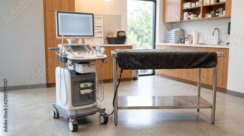 Veterinary Ultrasound Machine and Examination Table in Clinic