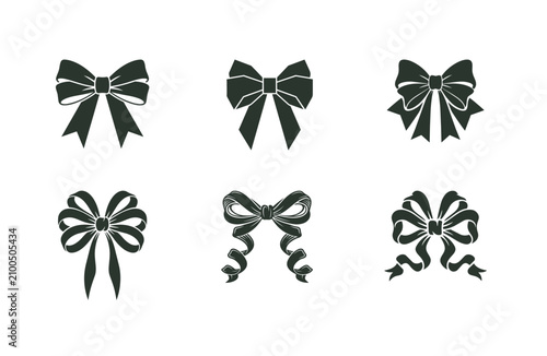 Minimalist hand drawn bow silhouettes collection on white background