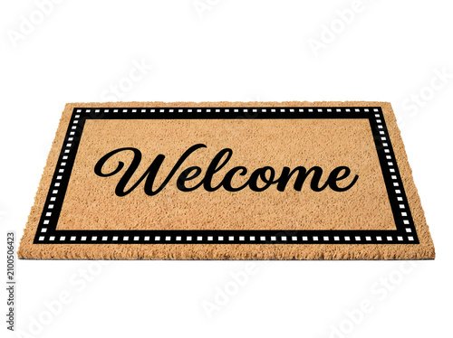 Coir doormat with black border and white polka dots isolated on transparent background