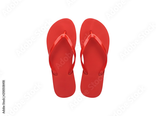 Pair of red flip flops isolated on transparent background