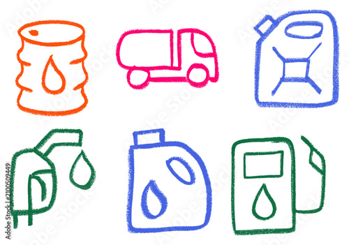 Oil Gas Related Icons Crayon Chalk Drawing Doodle Vector Set